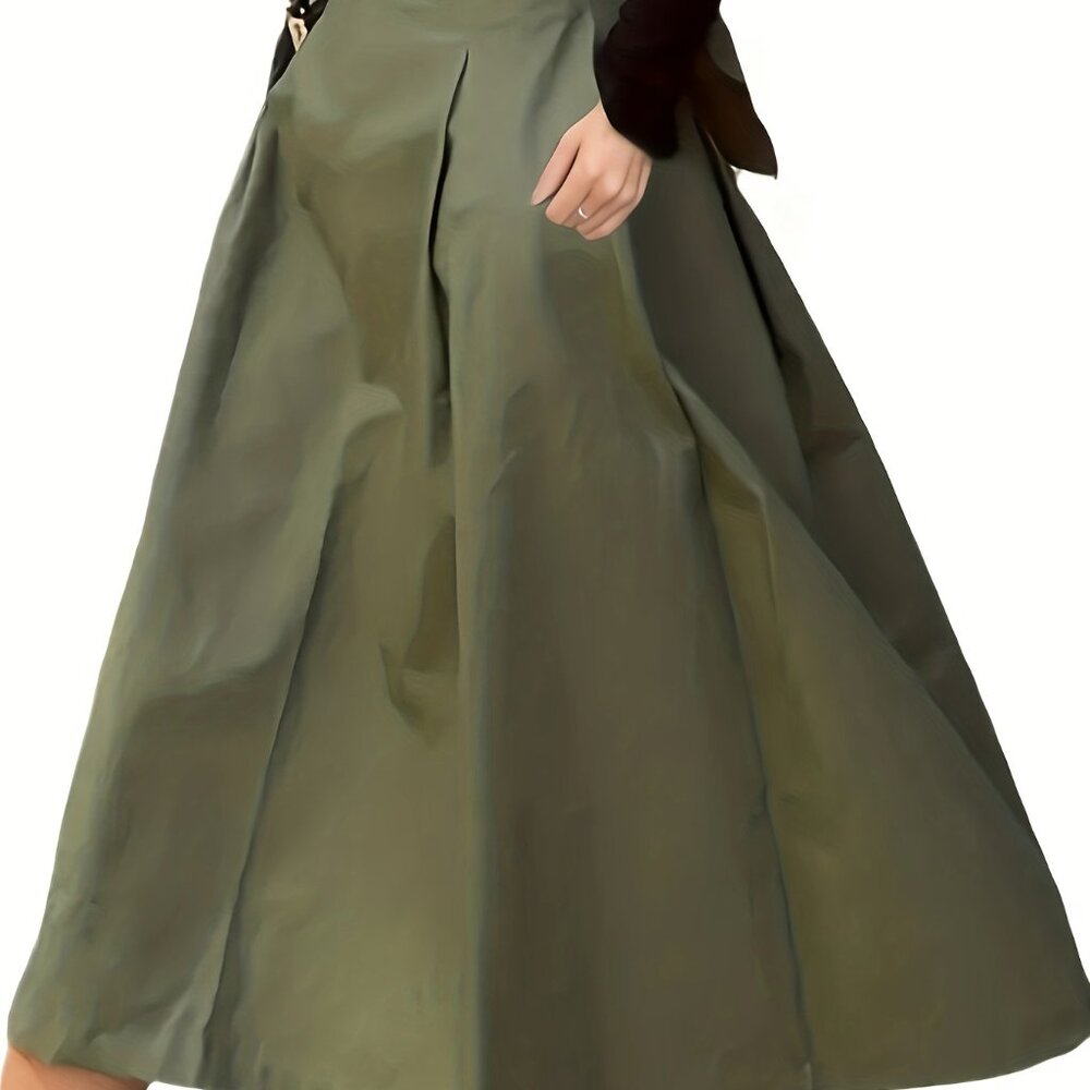 Elegant Army Green Polyester A-Line Skirt with Belt - Picture 6 of 7